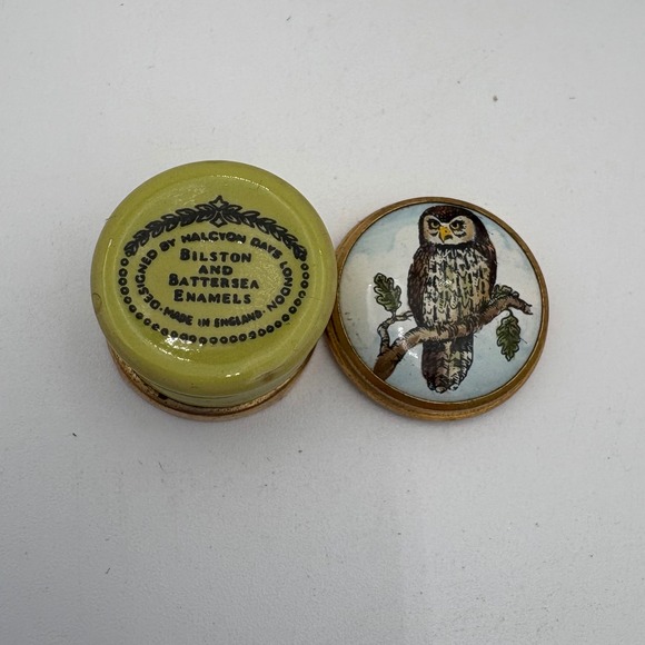 VTG Halcyon Days Bilston Battersea Enamels Owl Trinket‎ Pilll Box England - Picture 7 of 8